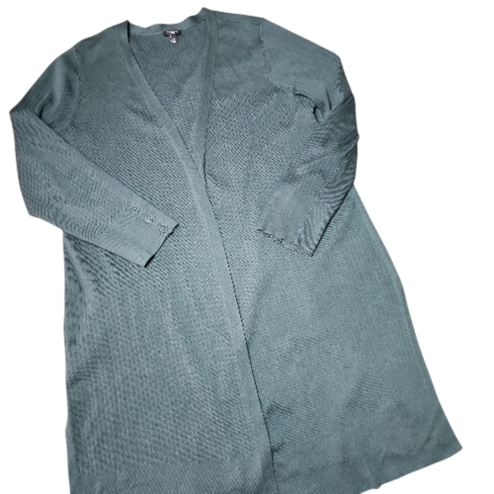 TALBOTS | Forest Green Longline Ribbed Duster Cardigan Open Front Plus | 1X - Picture 2 of 12